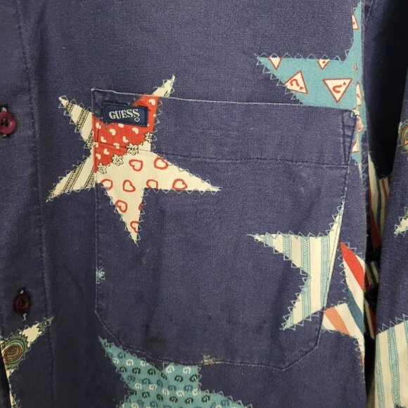 Vintage Guess By Georges Marciano Star Patch Shirt Mens Size M Preppy 80s - Picture 6 of 9